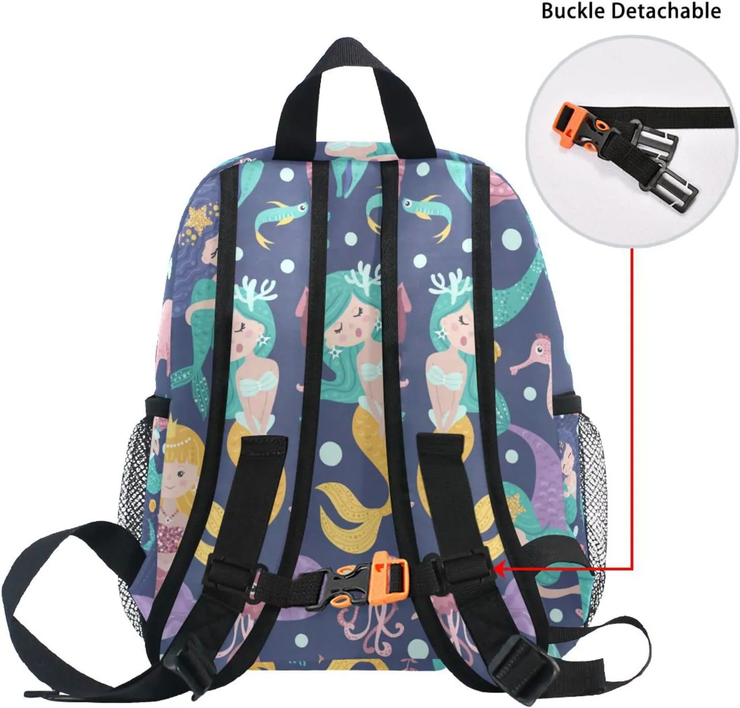 Aslsiy Custom Cute Mermaids Seaweed Fishes Toddler Backpack for Boys Girls Personalized Kids Backpack School Backpack with Chest Strap Preschool Nursery Travel Bag