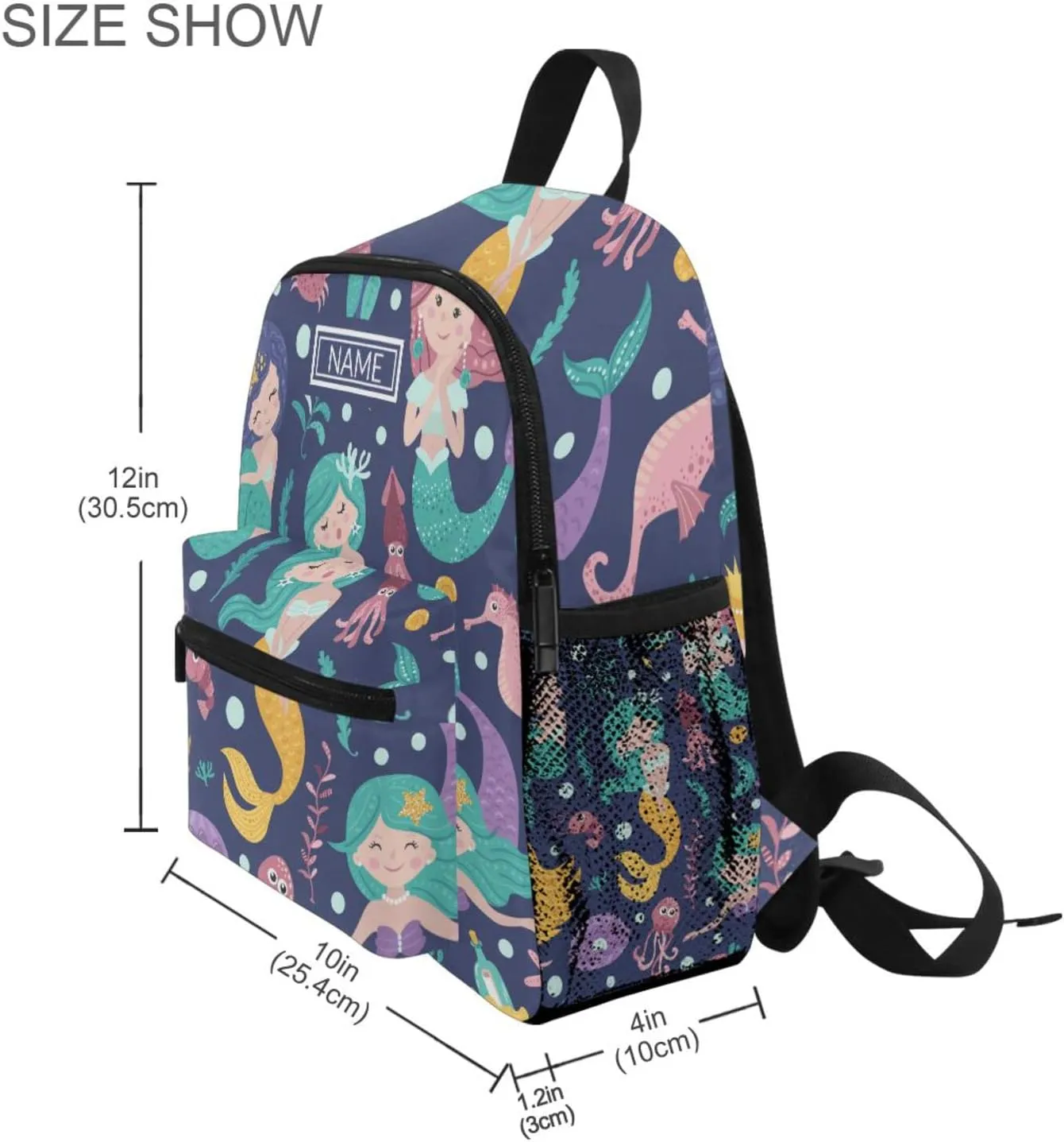Aslsiy Custom Cute Mermaids Seaweed Fishes Toddler Backpack for Boys Girls Personalized Kids Backpack School Backpack with Chest Strap Preschool Nursery Travel Bag