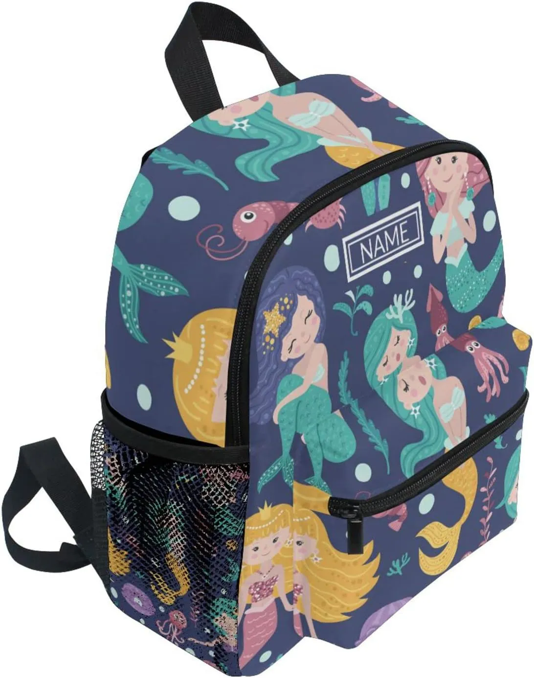 Aslsiy Custom Cute Mermaids Seaweed Fishes Toddler Backpack for Boys Girls Personalized Kids Backpack School Backpack with Chest Strap Preschool Nursery Travel Bag