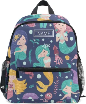 Aslsiy Custom Cute Mermaids Seaweed Fishes Toddler Backpack for Boys Girls Personalized Kids Backpack School Backpack with Chest Strap Preschool Nursery Travel Bag