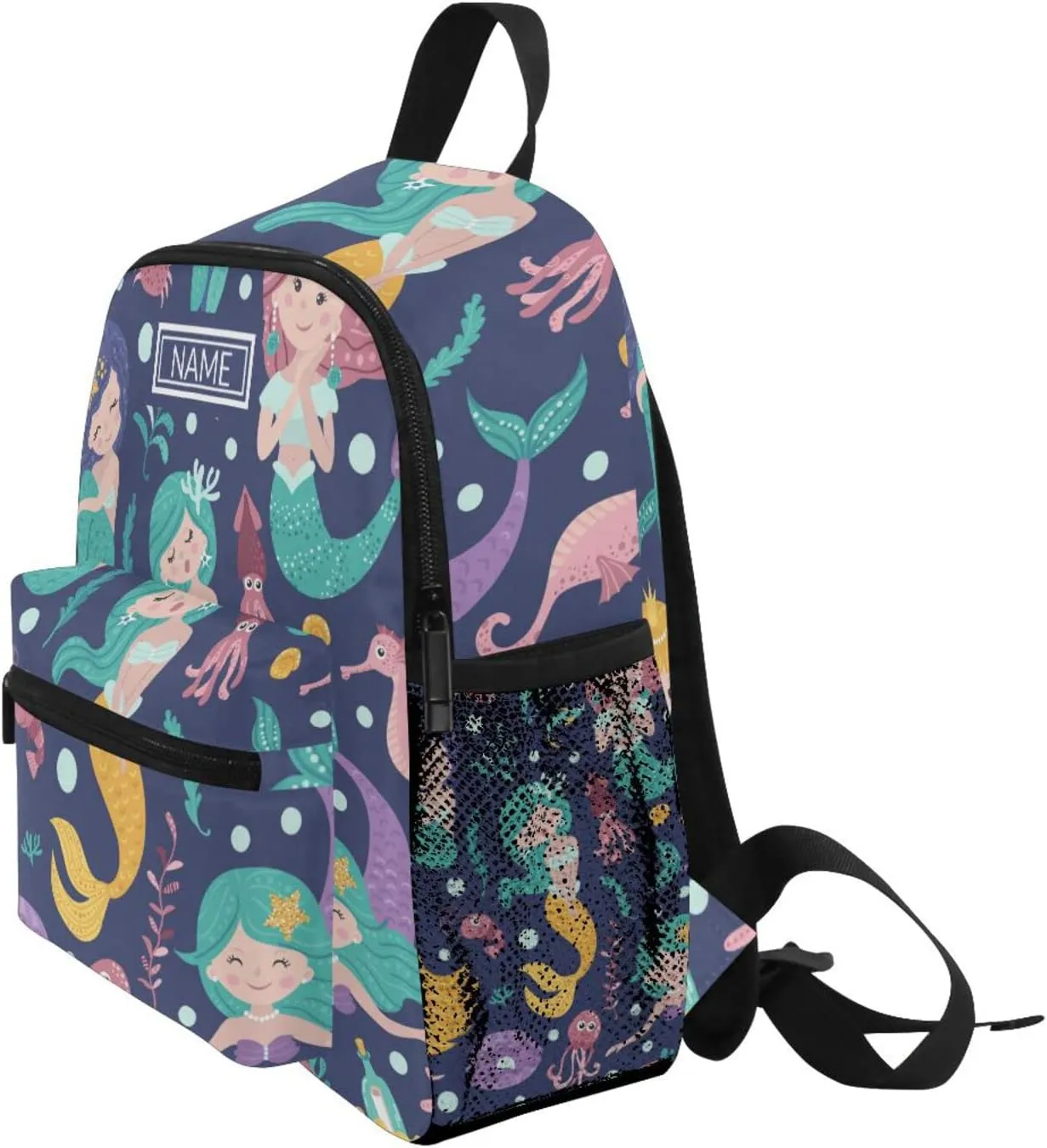 Aslsiy Custom Cute Mermaids Seaweed Fishes Toddler Backpack for Boys Girls Personalized Kids Backpack School Backpack with Chest Strap Preschool Nursery Travel Bag