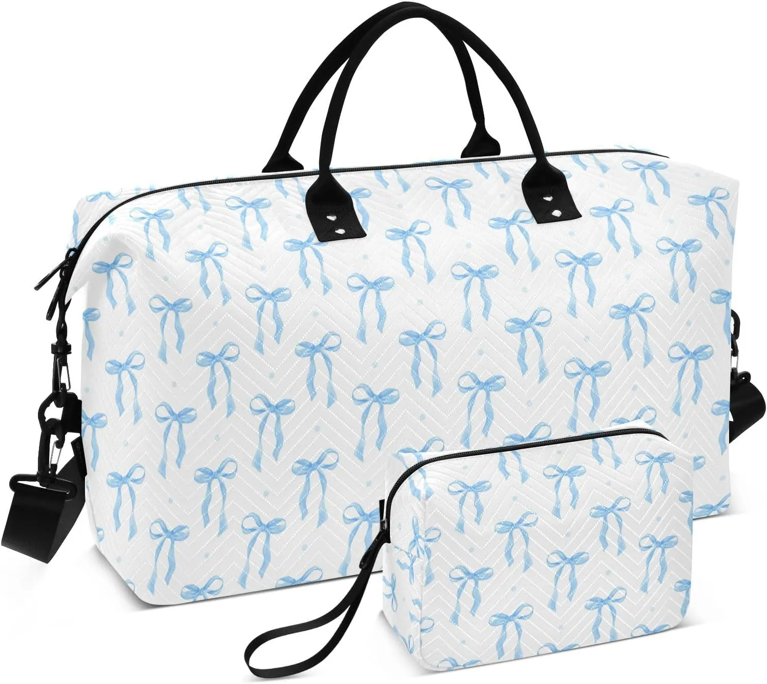Aslsiy Travel Duffel Bags for Women Coquette Blue Ribbon Bow Sport Duffel Bag Watercolor Weekender Bag Gym Bag with Toiletry Bag Carry on Overnight Bag