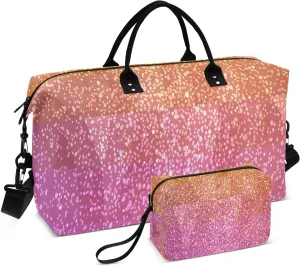 Aslsiy Travel Duffel Bags for Women Pink Yellow Crystal Snowflakes Weekender Bags Sports Duffel Bags Gym Bag with Toiletry Bag Carry on Overnight Bag
