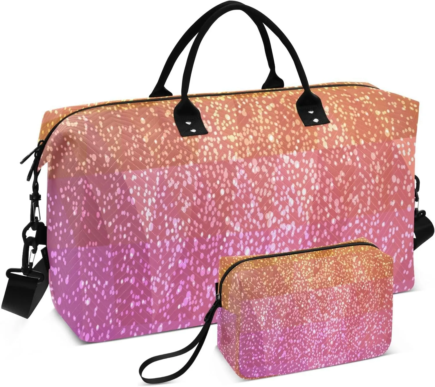 Aslsiy Travel Duffel Bags for Women Pink Yellow Crystal Snowflakes Weekender Bags Sports Duffel Bags Gym Bag with Toiletry Bag Carry on Overnight Bag