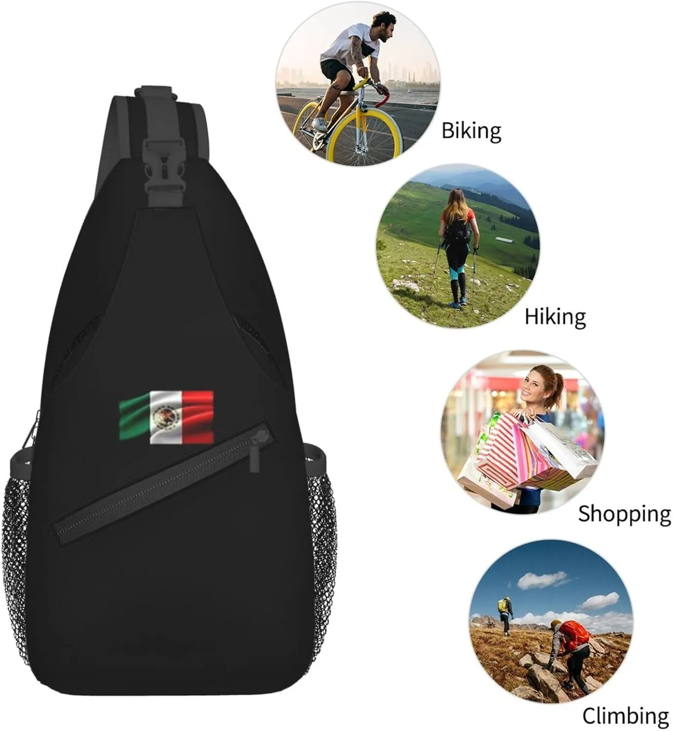 ASYG Mexico Sling Bag Mexico Flag Shoulder Bag Mexico Crossbody Chest Daypack Casual Backpack Bag for Mexican