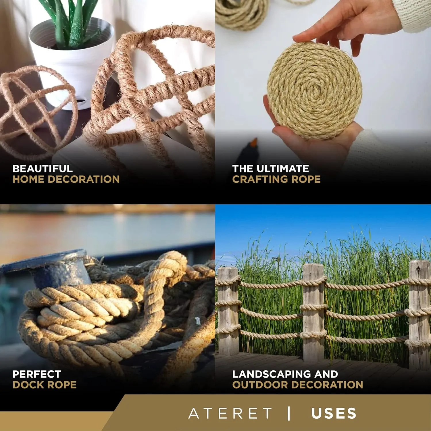 ATERET Twisted ProManila - UnManila Rope I 2 inch x 10 feet I 3 Strand Synthetic Polypropylene Rope I Multipurpose, Lightweight, Weather-Resistant Cord for Decor, Landscaping & DIY Projects
