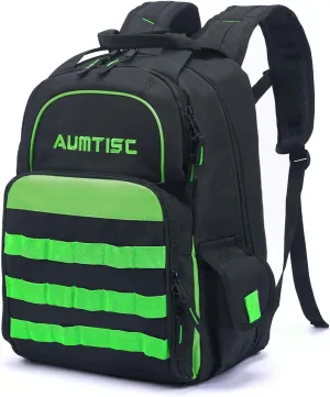AUMTISC Tool Bag Backpack for Men, Heavy-Duty Tools Storage Organizer Work Bags Backpack for Construction Jobsite, Electrician, Industrial, Repairman, and HVAC Techs, Green