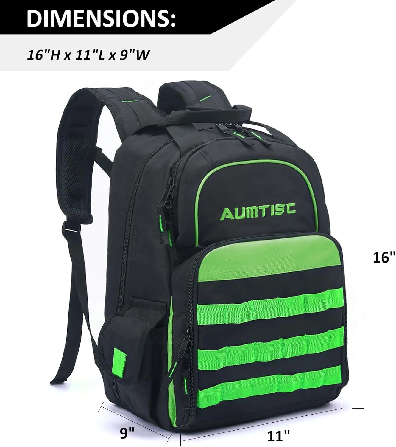 AUMTISC Tool Bag Backpack for Men, Heavy-Duty Tools Storage Organizer Work Bags Backpack for Construction Jobsite, Electrician, Industrial, Repairman, and HVAC Techs, Green