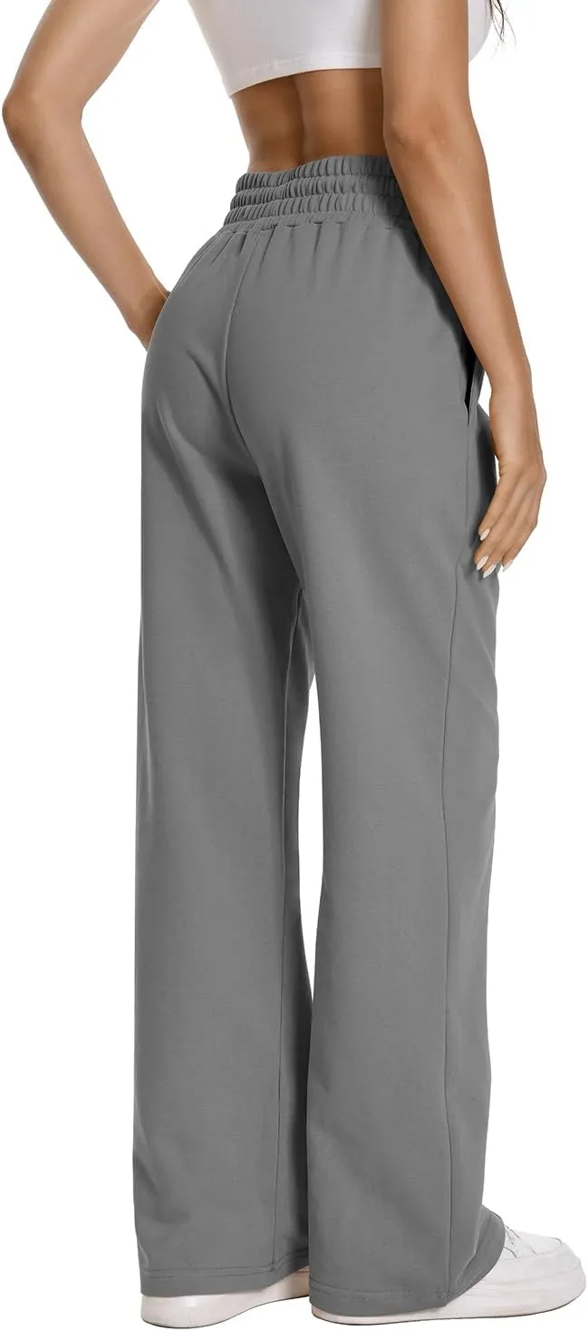 Auriviz Womens High Waisted Drawstring Sweatpants Straight Leg Pants Side Hidden Pockets Sweat Pants 30‘’ Inseam