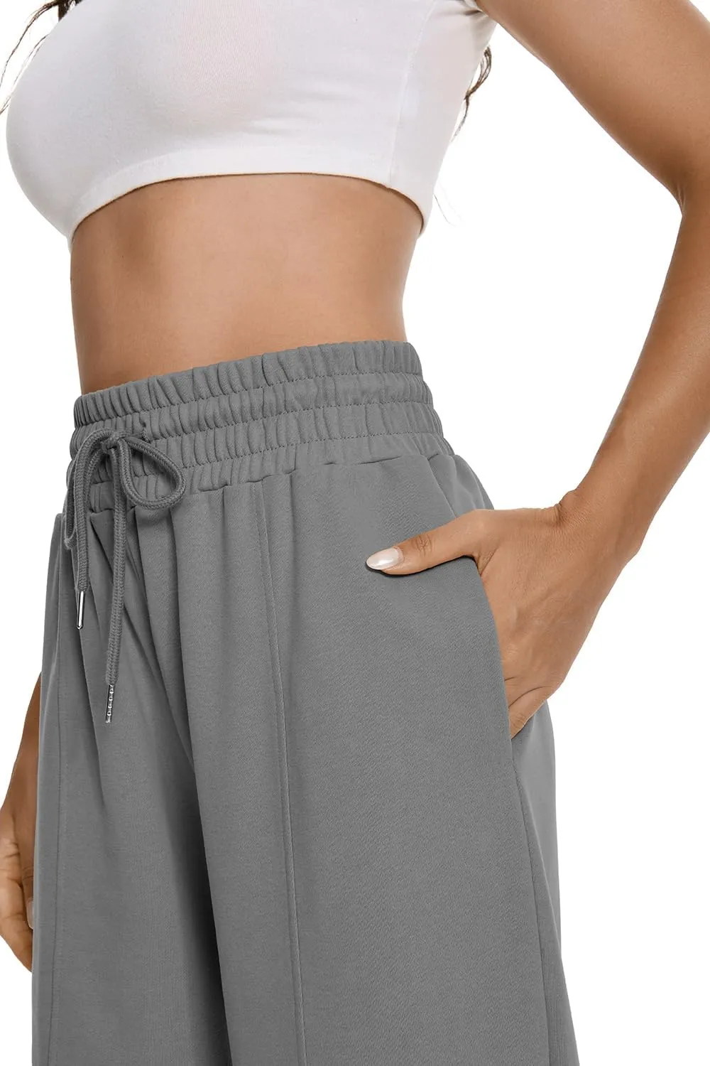 Auriviz Womens High Waisted Drawstring Sweatpants Straight Leg Pants Side Hidden Pockets Sweat Pants 30‘’ Inseam