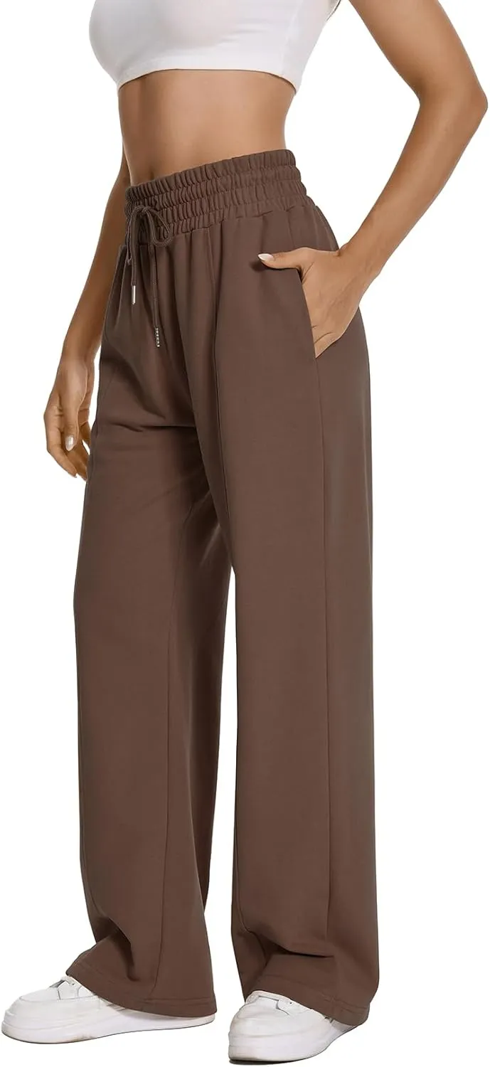 Auriviz Womens High Waisted Drawstring Sweatpants Straight Leg Pants Side Hidden Pockets Sweat Pants 30‘’ Inseam