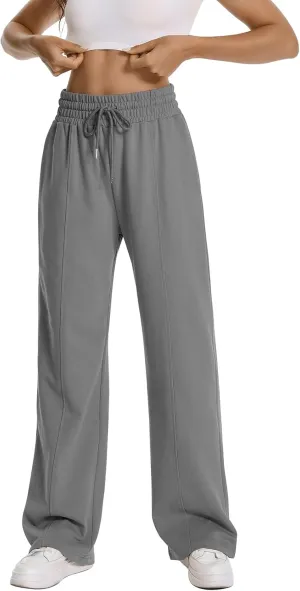 Auriviz Womens High Waisted Drawstring Sweatpants Straight Leg Pants Side Hidden Pockets Sweat Pants 30‘’ Inseam