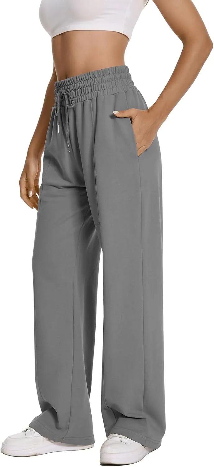 Auriviz Womens High Waisted Drawstring Sweatpants Straight Leg Pants Side Hidden Pockets Sweat Pants 30‘’ Inseam