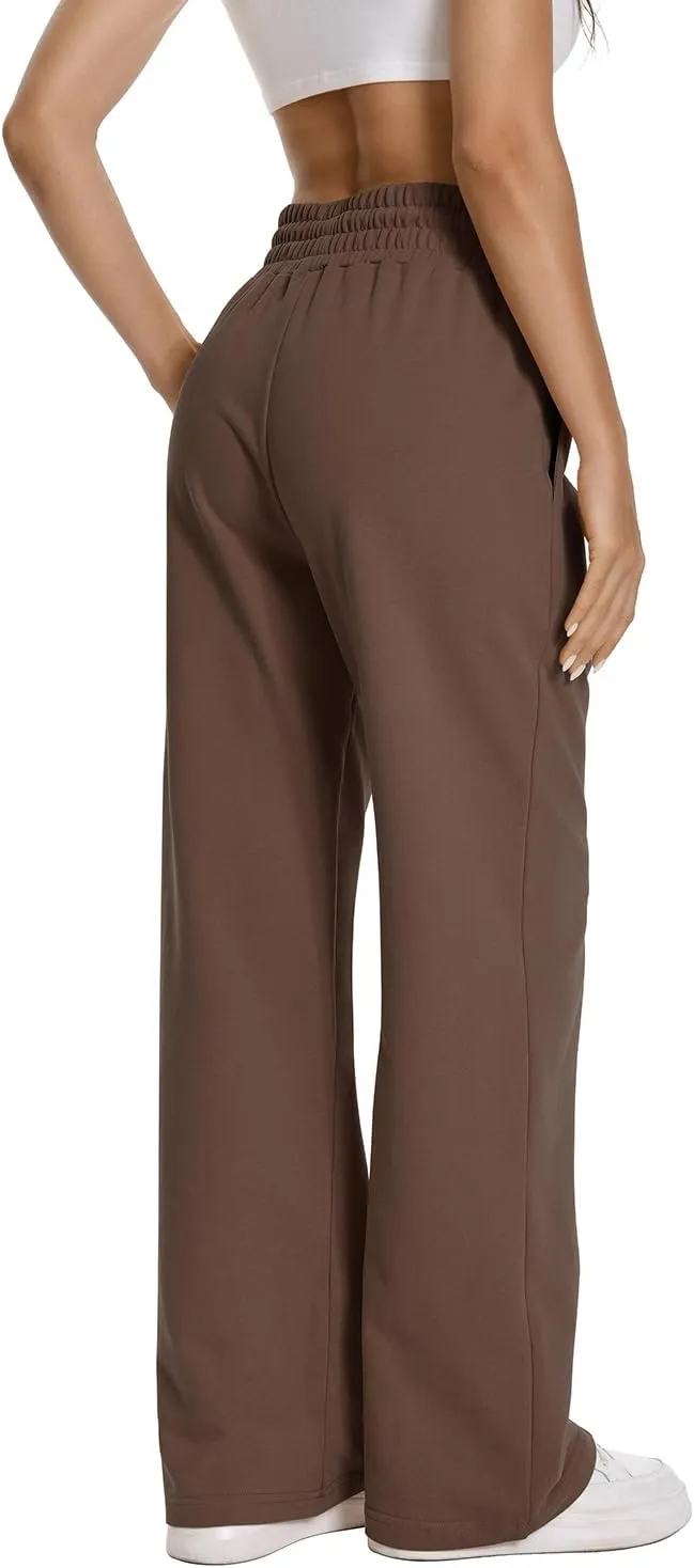 Auriviz Womens High Waisted Drawstring Sweatpants Straight Leg Pants Side Hidden Pockets Sweat Pants 30‘’ Inseam