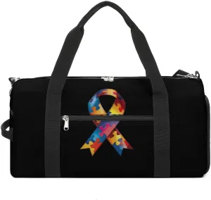 Autism Awareness Ribbon Gym Bag for Women Men Lightweight Duffel Bag Travel Tote Bag Sports Bag with Shoulder Strap