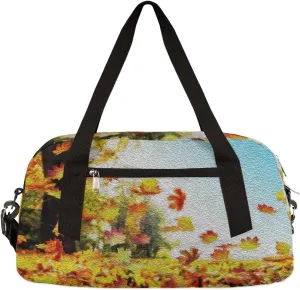 Autumn Fall Leaves Kids Duffel Bag for Girls Boys Teens, Oil Painting Dance Bag Overnight Small Duffel Bag Carry On Weekend Sports Gym Travel Bag for School Practice Gymnastics Ballet