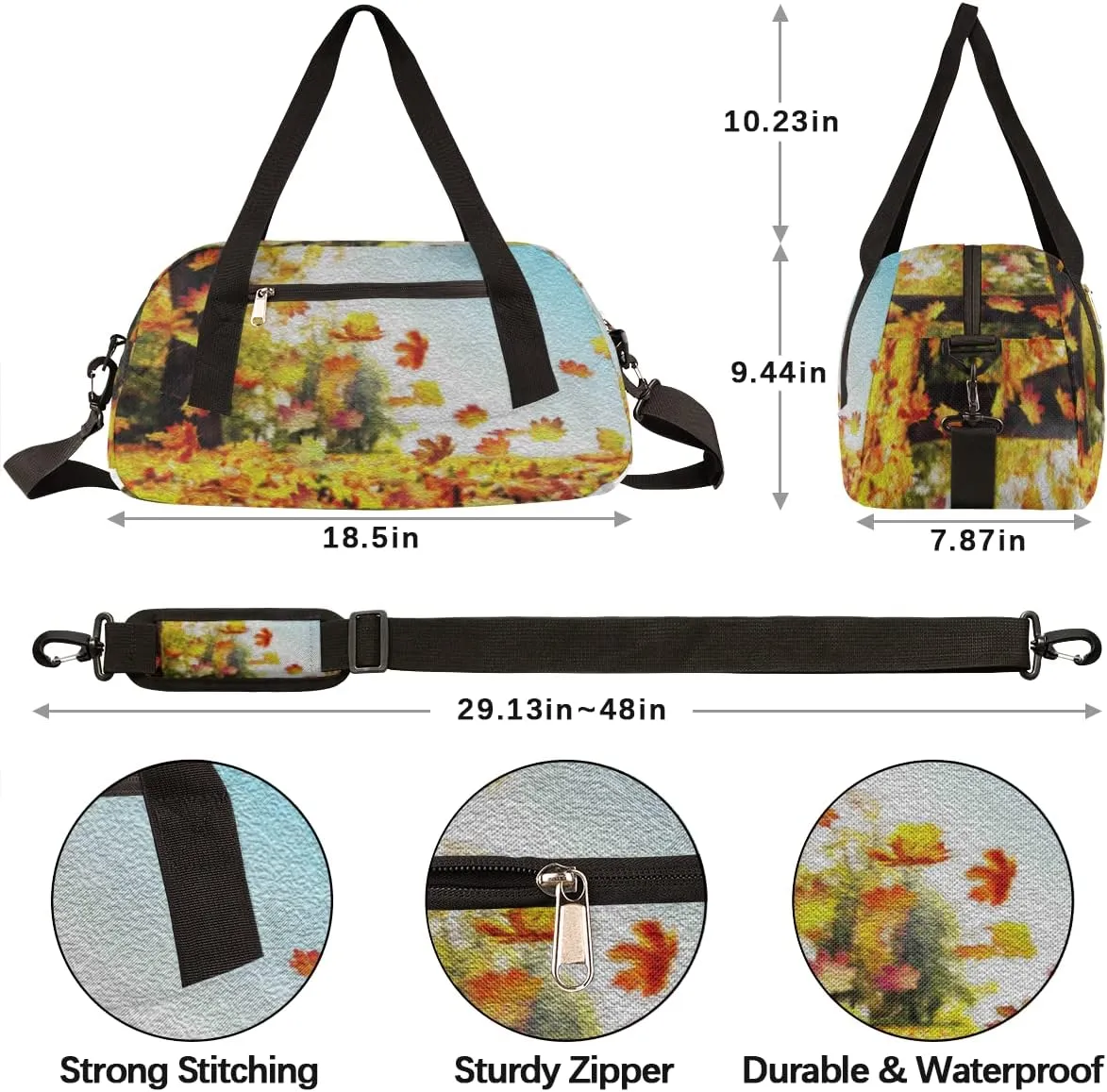 Autumn Fall Leaves Kids Duffel Bag for Girls Boys Teens, Oil Painting Dance Bag Overnight Small Duffel Bag Carry On Weekend Sports Gym Travel Bag for School Practice Gymnastics Ballet