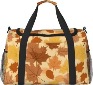 Autumn Maple Leaves Big Capacity Sports Gym Bag Portable Travel Duffle Bag, Thanksgiving Lightweight Weekender Workout Bag for Overnight, Unisex