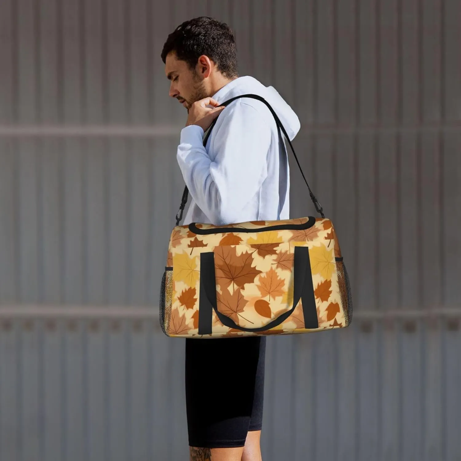 Autumn Maple Leaves Big Capacity Sports Gym Bag Portable Travel Duffle Bag, Thanksgiving Lightweight Weekender Workout Bag for Overnight, Unisex