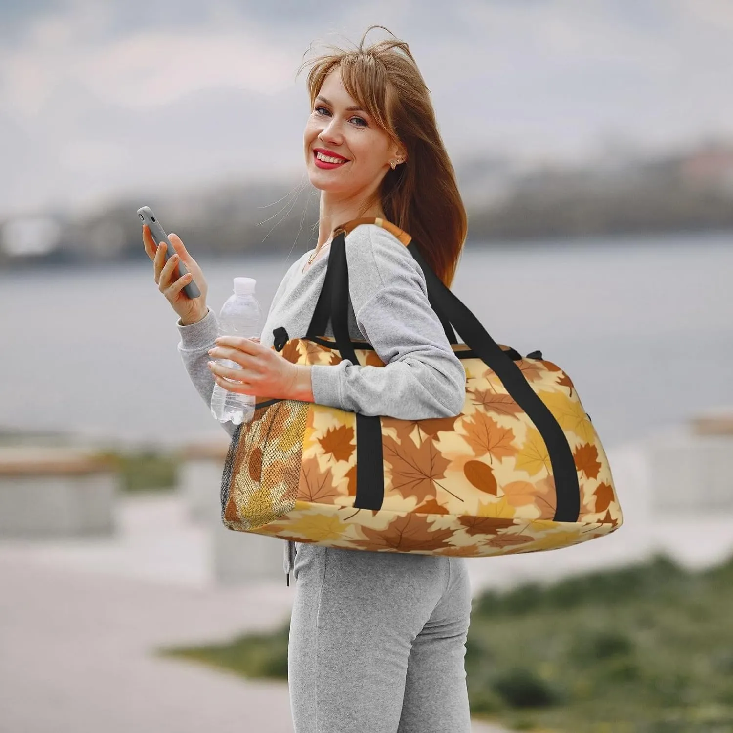 Autumn Maple Leaves Big Capacity Sports Gym Bag Portable Travel Duffle Bag, Thanksgiving Lightweight Weekender Workout Bag for Overnight, Unisex