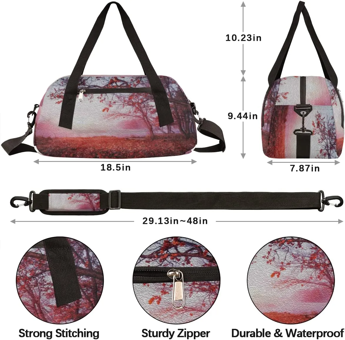 Autumn Red Leaves Fall Landscape Kids Duffel Bag for Girls Boys Teens, Oil Painting Dance Bag Overnight Small Duffel Bag Carry On Weekend Sports Gym Travel Bag for School Practice Gymnastics Ballet
