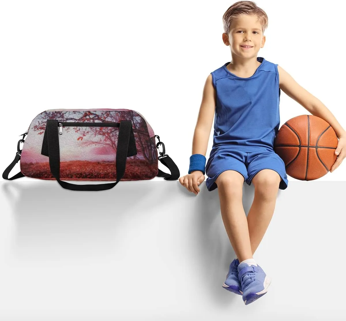 Autumn Red Leaves Fall Landscape Kids Duffel Bag for Girls Boys Teens, Oil Painting Dance Bag Overnight Small Duffel Bag Carry On Weekend Sports Gym Travel Bag for School Practice Gymnastics Ballet