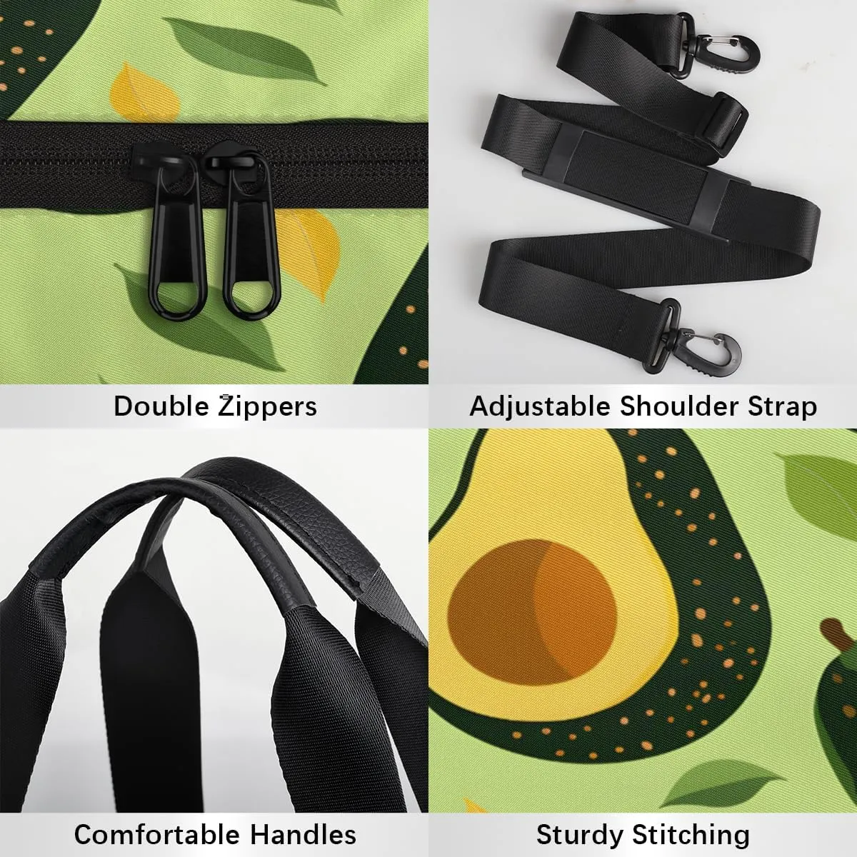 Avocado Leaf Harmony Sports Duffel Bag with Shoulder Strap, Large Capacity Gym Bag with Shoe Compartment, Water Resistant Travel Duffle Bag for Men Women Travel, Sports (17.6x9x9 Inch)