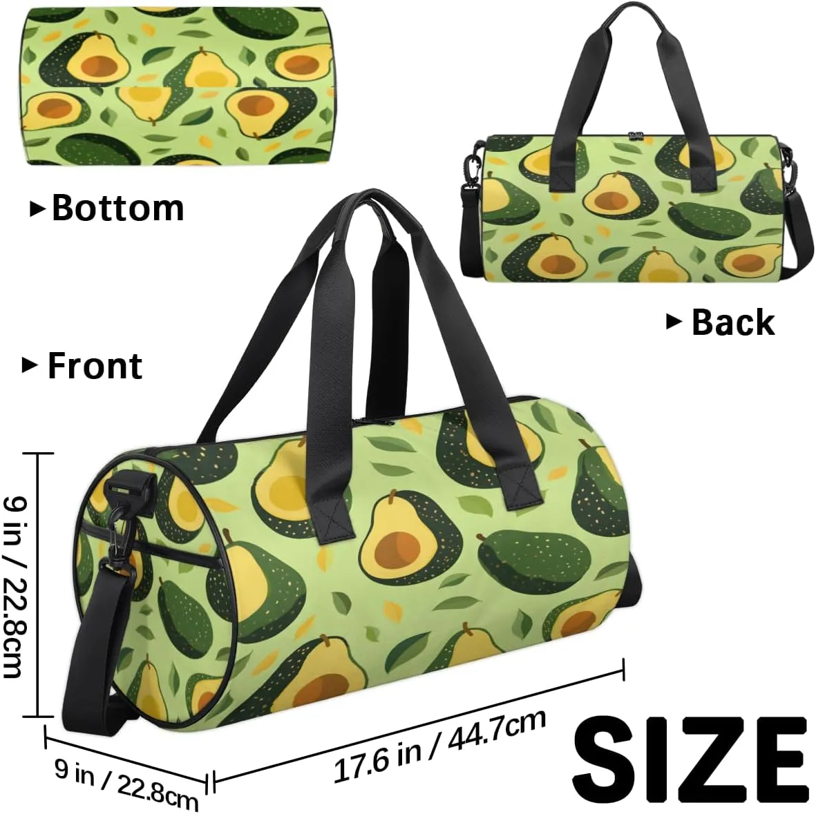 Avocado Leaf Harmony Sports Duffel Bag with Shoulder Strap, Large Capacity Gym Bag with Shoe Compartment, Water Resistant Travel Duffle Bag for Men Women Travel, Sports (17.6x9x9 Inch)