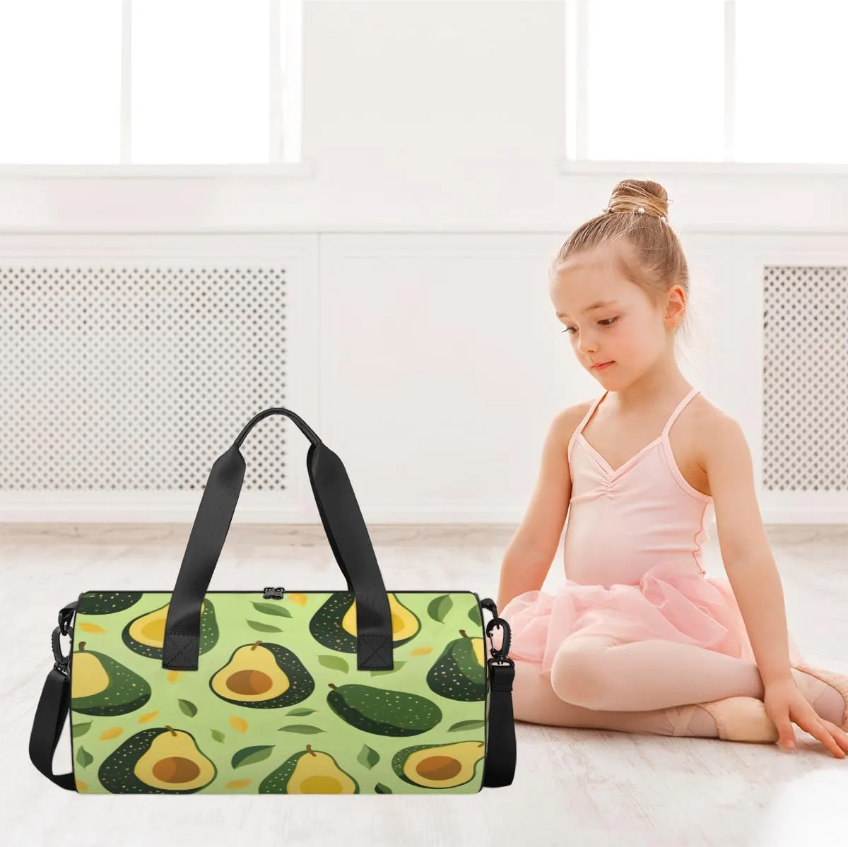 Avocado Leaf Harmony Sports Duffel Bag with Shoulder Strap, Large Capacity Gym Bag with Shoe Compartment, Water Resistant Travel Duffle Bag for Men Women Travel, Sports (17.6x9x9 Inch)