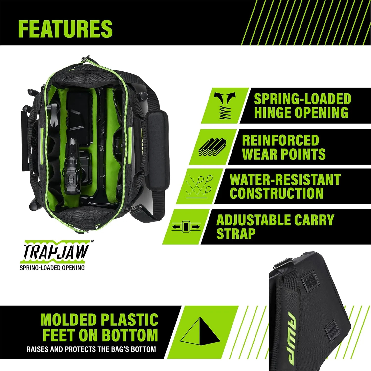AWP Tool Bags, Premium Tool Bag, Black, Durable Tool Tote, for Professionals and Contractors