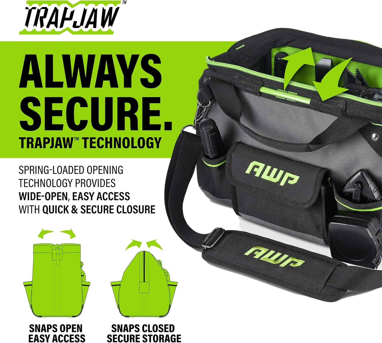 AWP Tool Bags, Premium Tool Bag, Black, Durable Tool Tote, for Professionals and Contractors