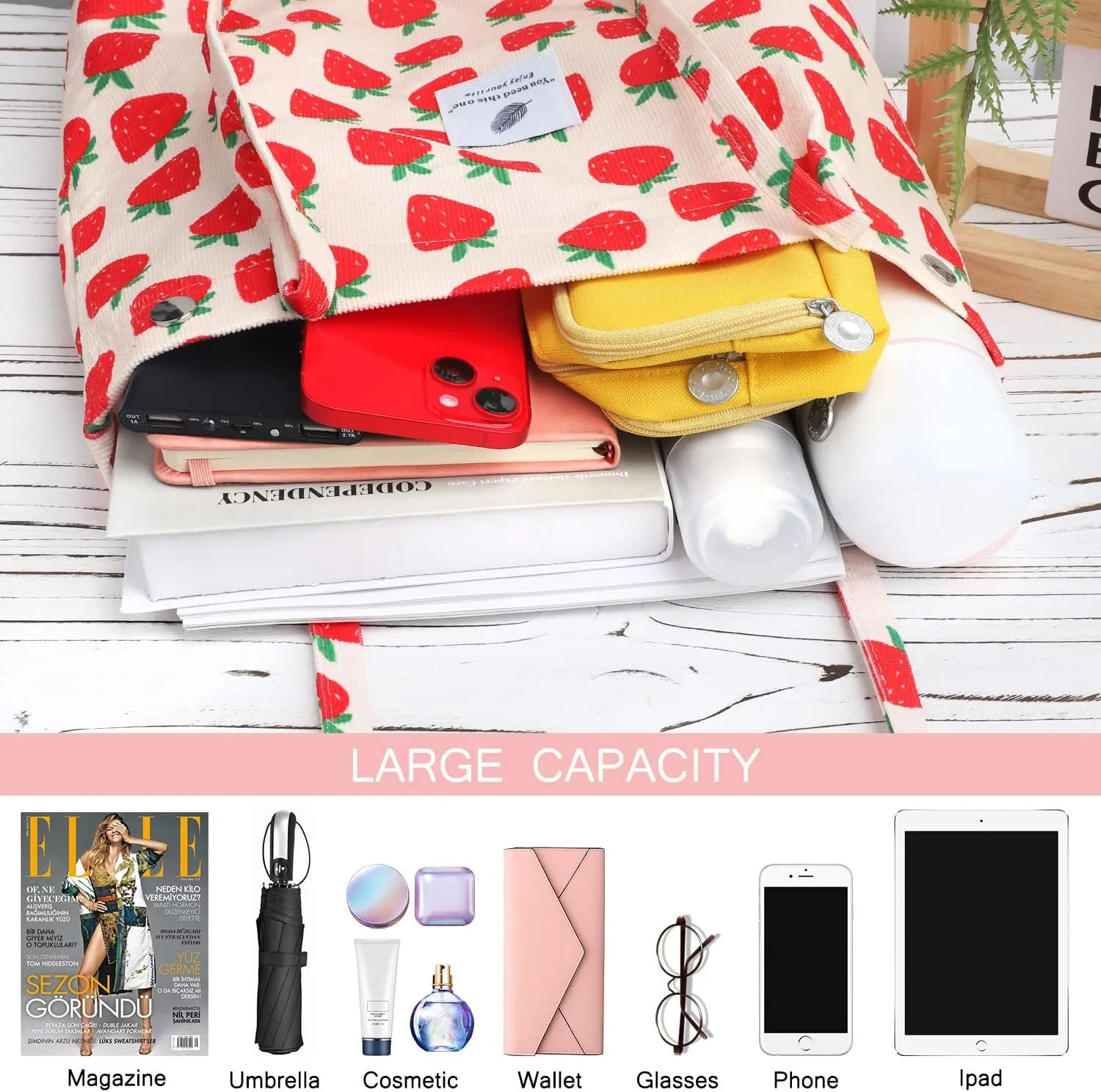 Ayieyill Corduroy Tote Bag for Women Canvas Shoulder Cord Purse with Inner Pocket