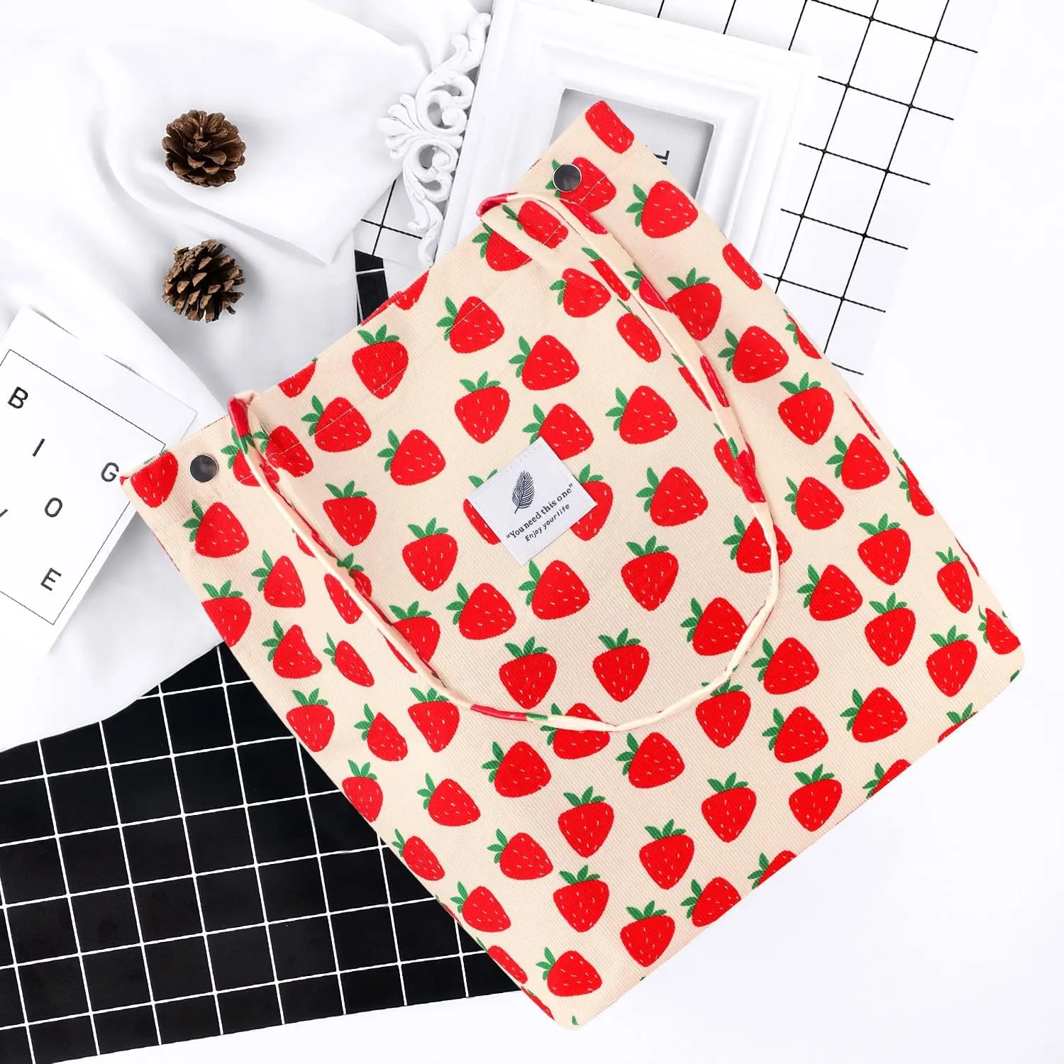 Ayieyill Corduroy Tote Bag for Women Canvas Shoulder Cord Purse with Inner Pocket