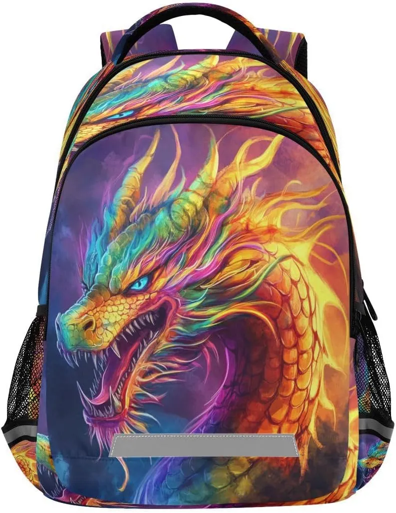 Backpack Bookbag Angry Rainbow Dragon School Bag Travel Bag for Girls Boys Teen