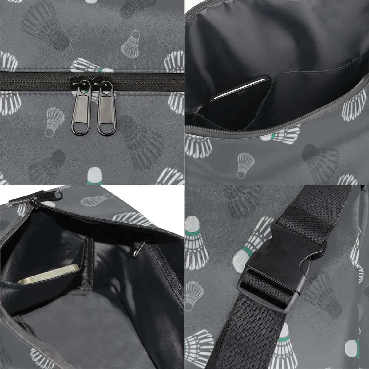 Badminton Printing Small Gym Bag for Men Women Workout Sport Duffle Bag Waterproof Weekender Overnight Bag Lightweight Carry on Tote Bag Crossbody Shoulder Travel Bag for Swim Yoge Dance