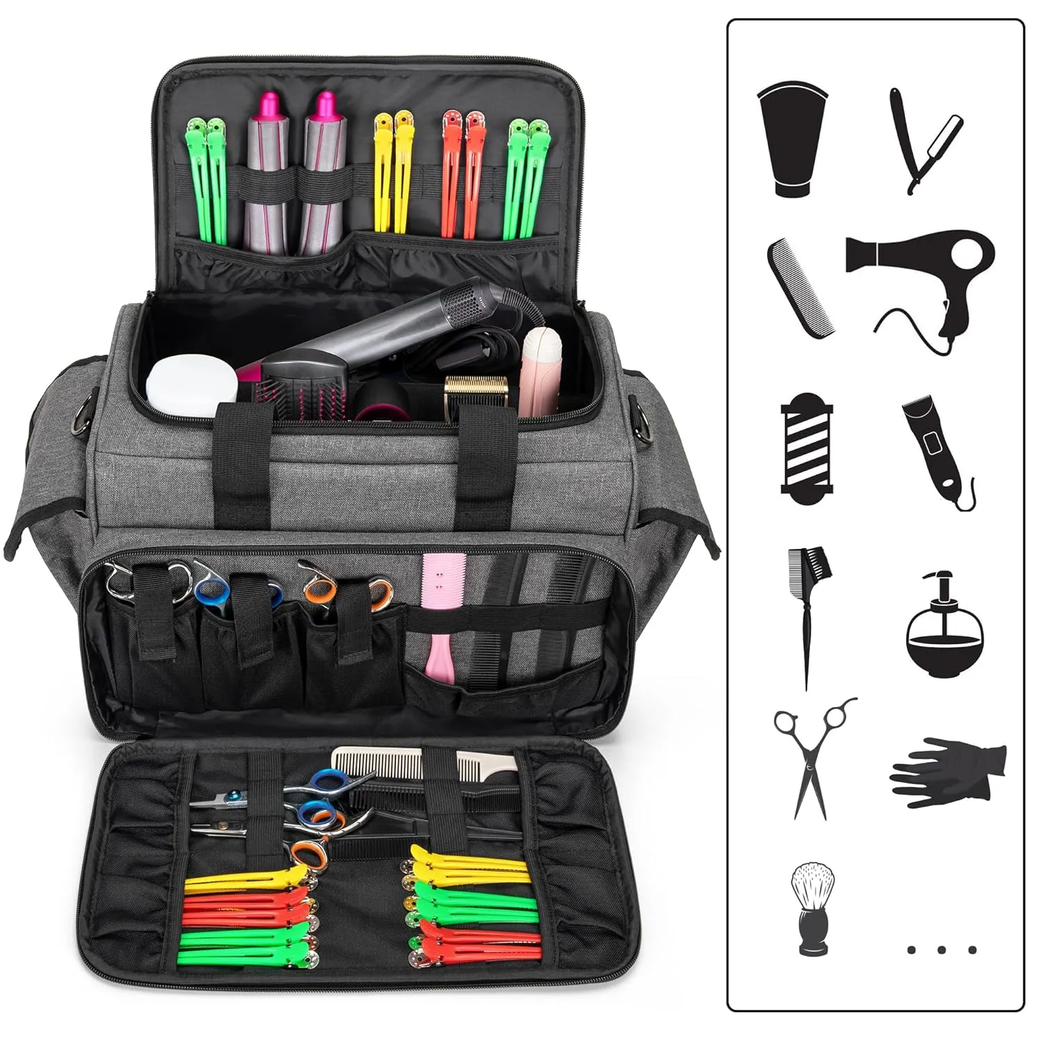 BAFASO Hairdresser Bag with Adjustable Dividers, Tattoo Case Holds Tattoo Supplies, Travel Barber Case Holds Various Hair Cutting Tools (Bag Only), Gray
