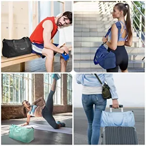 Bag Hurry, ends soon BALEINE and for Waterproof Wet Clothes with Gyms Gymbag (Azure) Weekend Compartments, Getaway, Connected Carryon Duffel Gym for Bag of Women Sports, Men, and Shoe Dufflebag Lightweight Small and Copy