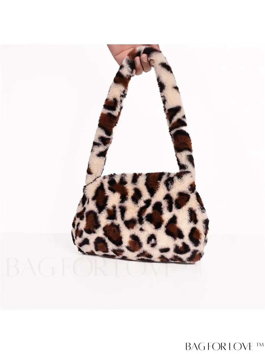 BagForLove - Stylish Leopard Print Fluffy Shoulder Bag - Trendy, Durable, Polyester with Zipper Closure