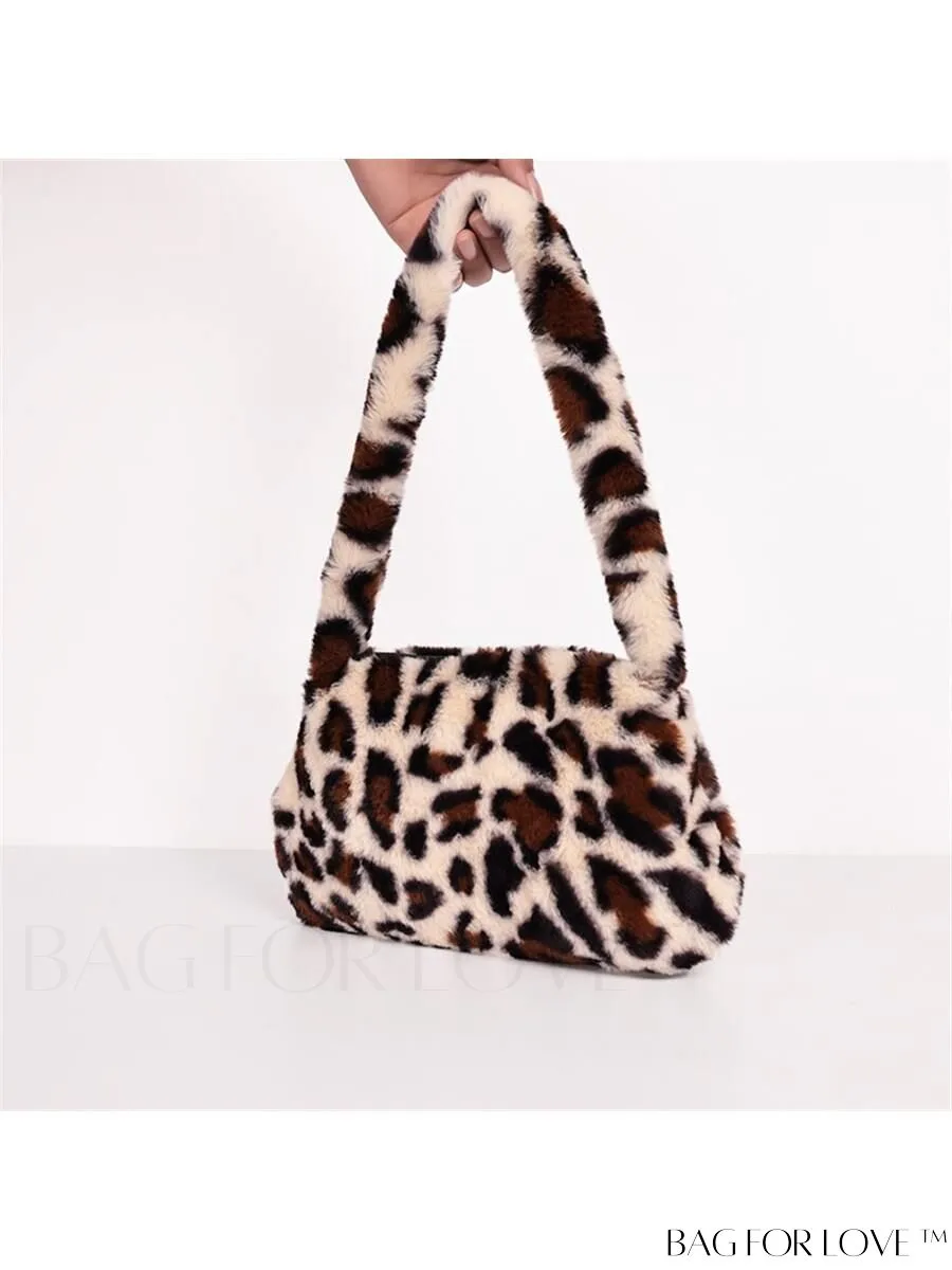 BagForLove - Stylish Leopard Print Fluffy Shoulder Bag - Trendy, Durable, Polyester with Zipper Closure