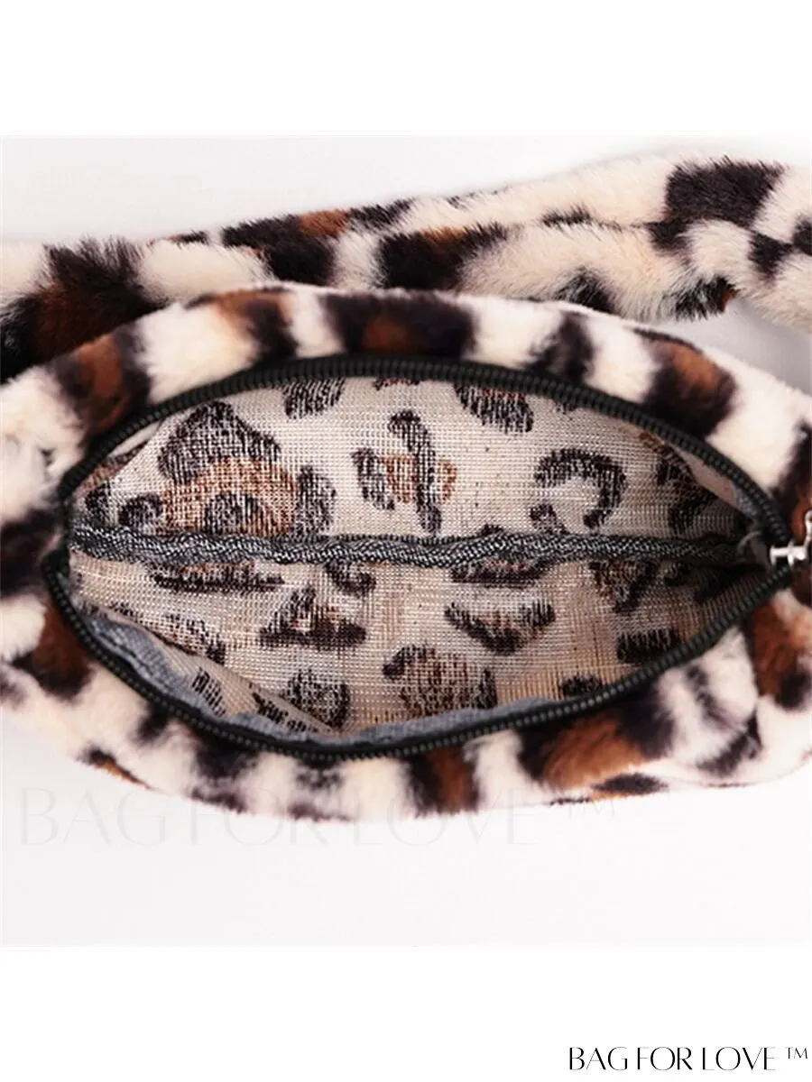 BagForLove - Stylish Leopard Print Fluffy Shoulder Bag - Trendy, Durable, Polyester with Zipper Closure