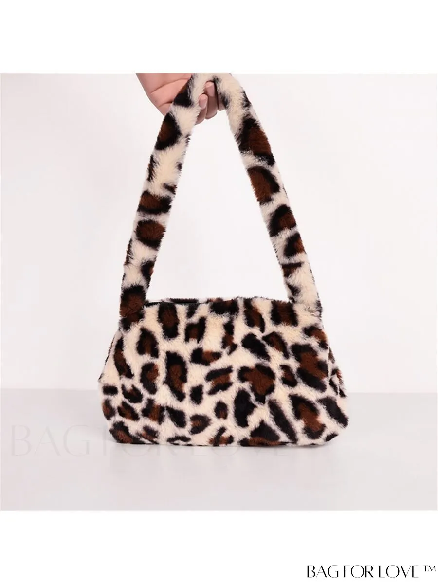 BagForLove - Stylish Leopard Print Fluffy Shoulder Bag - Trendy, Durable, Polyester with Zipper Closure