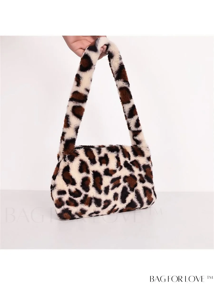 BagForLove - Stylish Leopard Print Fluffy Shoulder Bag - Trendy, Durable, Polyester with Zipper Closure