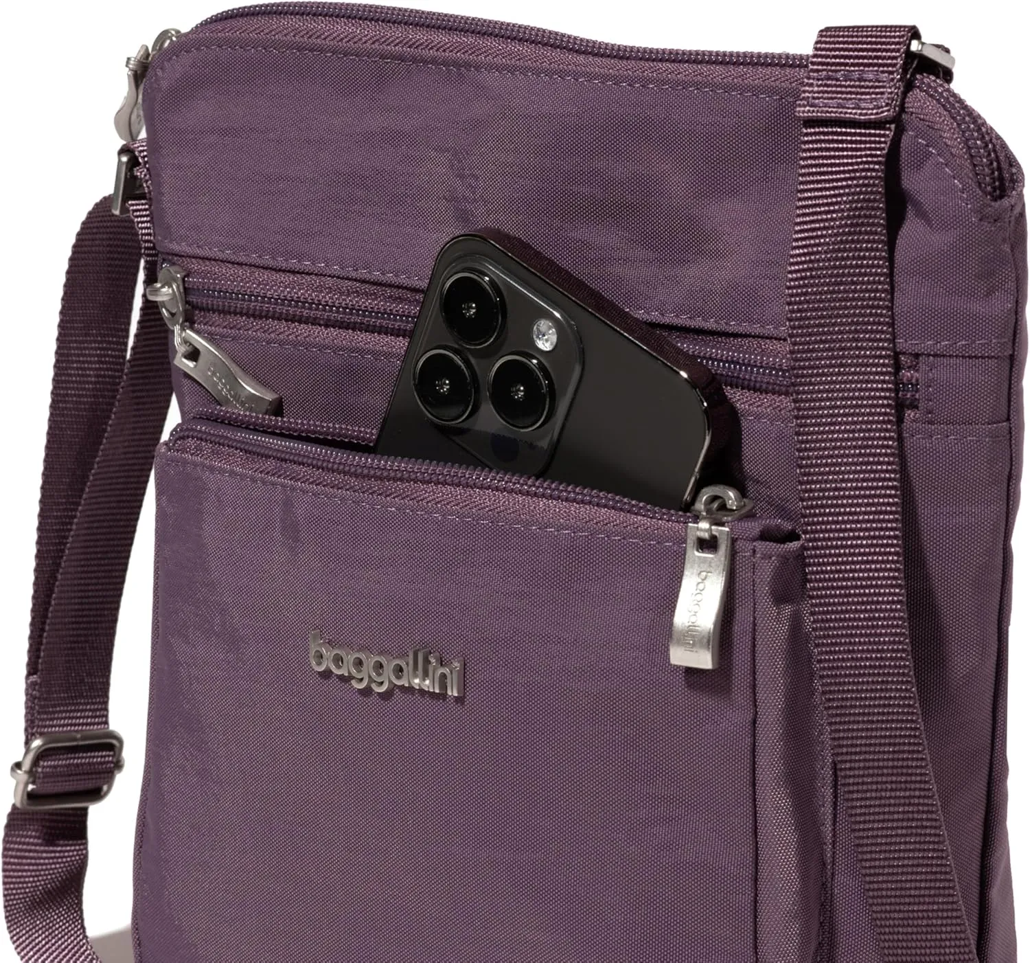 Baggallini Pocket Crossbody Bags for Women 8x8 Small Lightweight Durable Nylon Water-resistant Travel Purse W/Rfid Wristlet