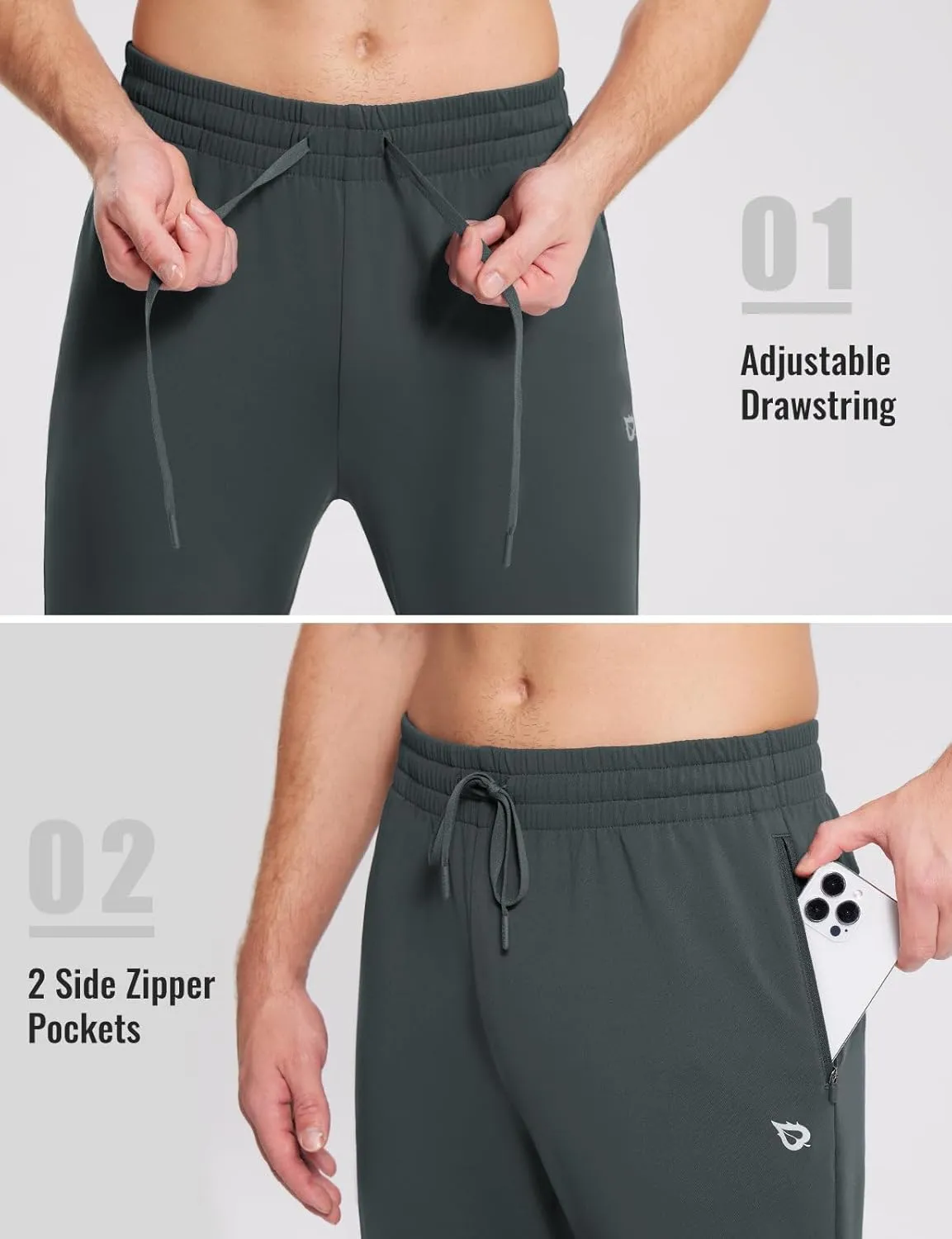 baleaf Men's Fleece Lined Joggers Winter Athletic Sweatpants Thermal Hiking Workout Running Pants with Zipper Pockets
