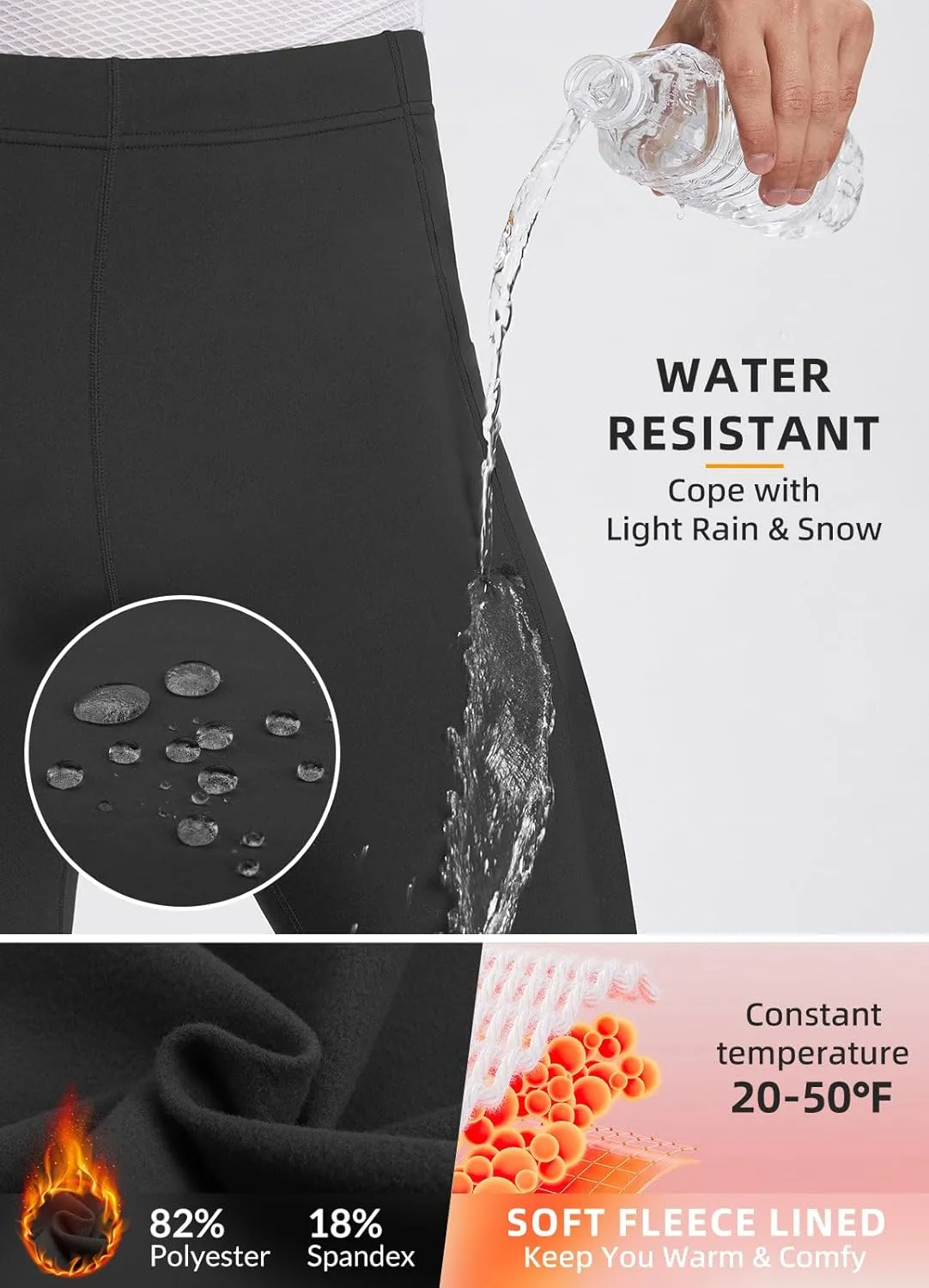 baleaf Men's Winter Running Tights Thermal Cycling Pants Water Resistant Fleece Leggings Zipper Pockets Cold Weather Gear
