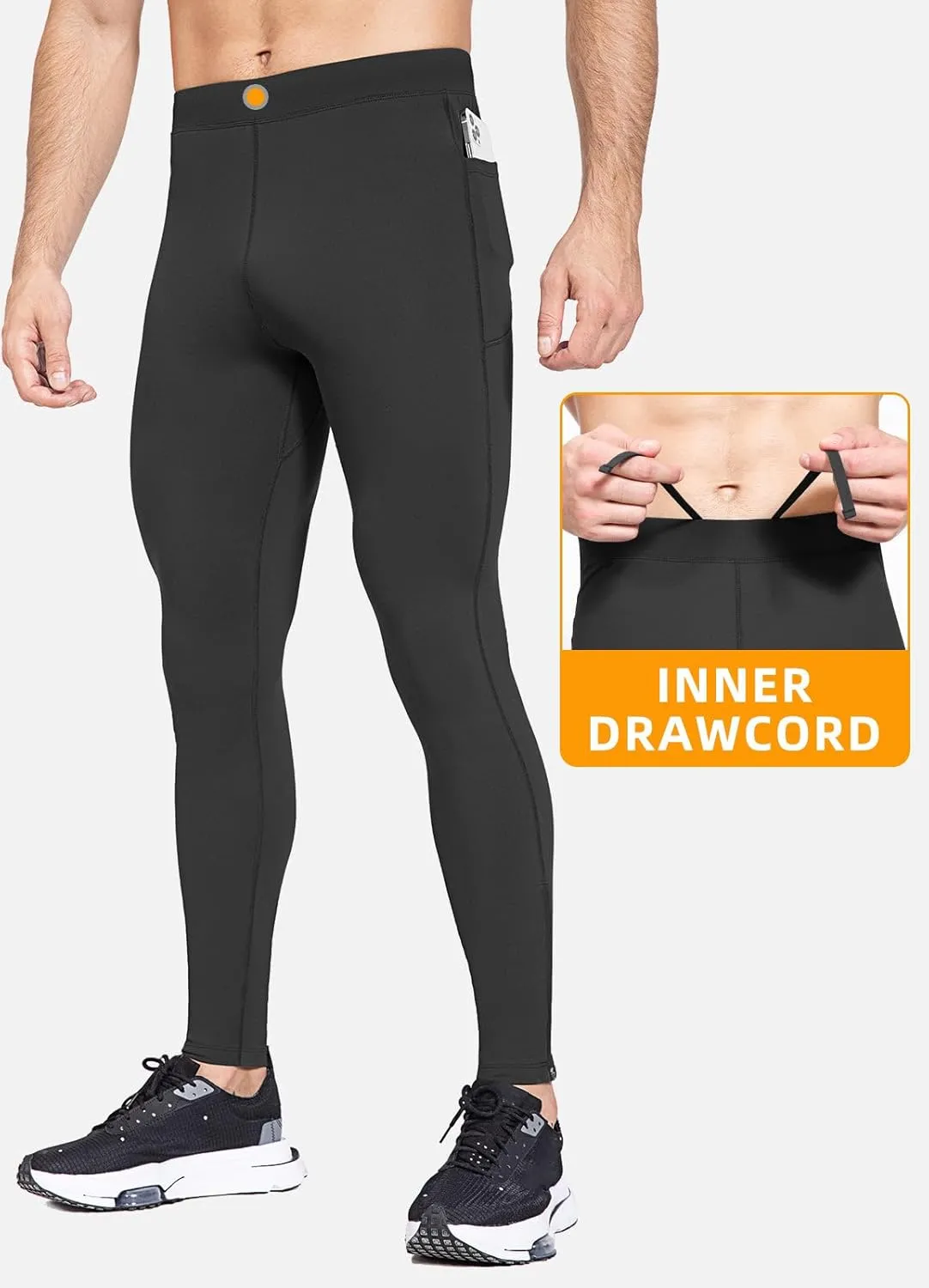 baleaf Men's Winter Running Tights Thermal Cycling Pants Water Resistant Fleece Leggings Zipper Pockets Cold Weather Gear