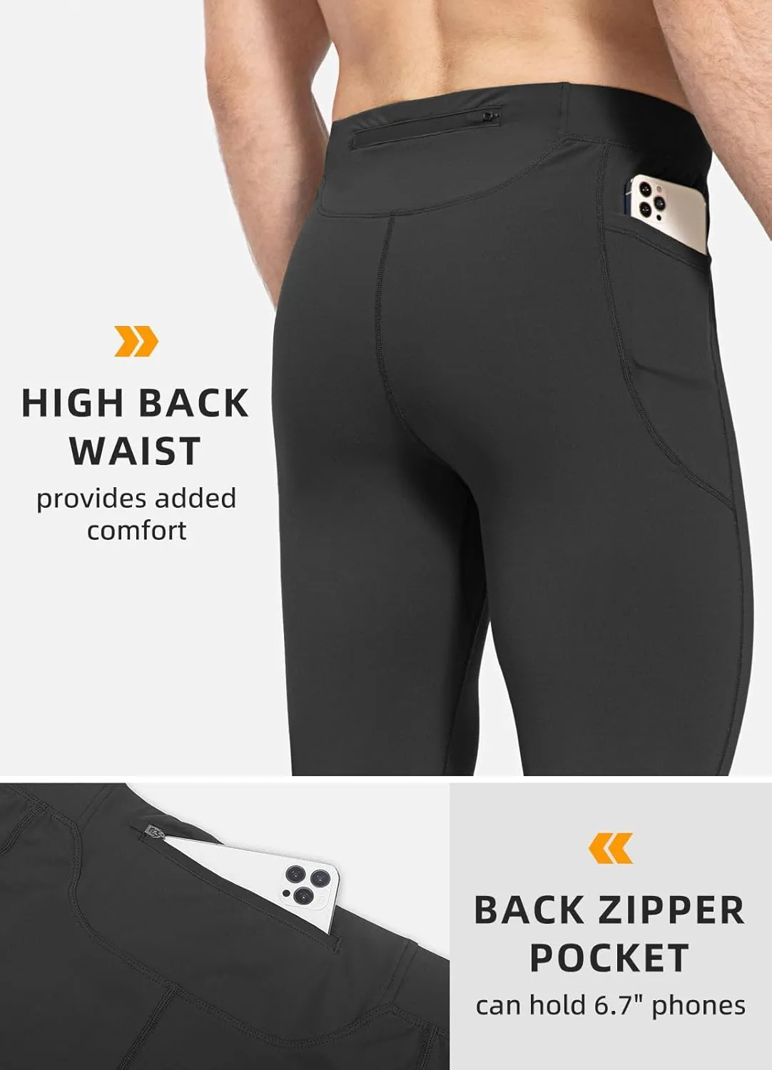 baleaf Men's Winter Running Tights Thermal Cycling Pants Water Resistant Fleece Leggings Zipper Pockets Cold Weather Gear