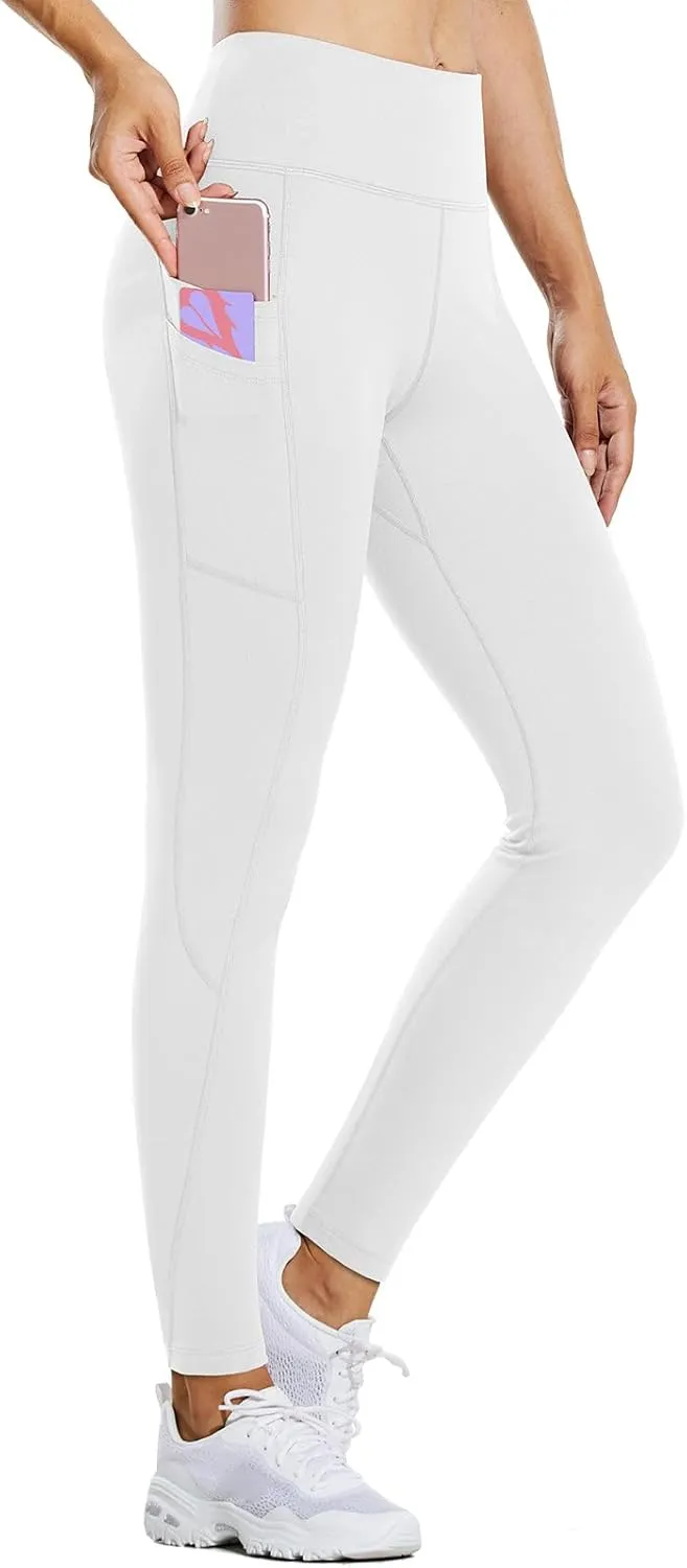 baleaf Thermal Leggings for Women Fleece Lined Waterproof Winter Hiking Pants Warm Tights Cold Weather Running Gear White 3XL