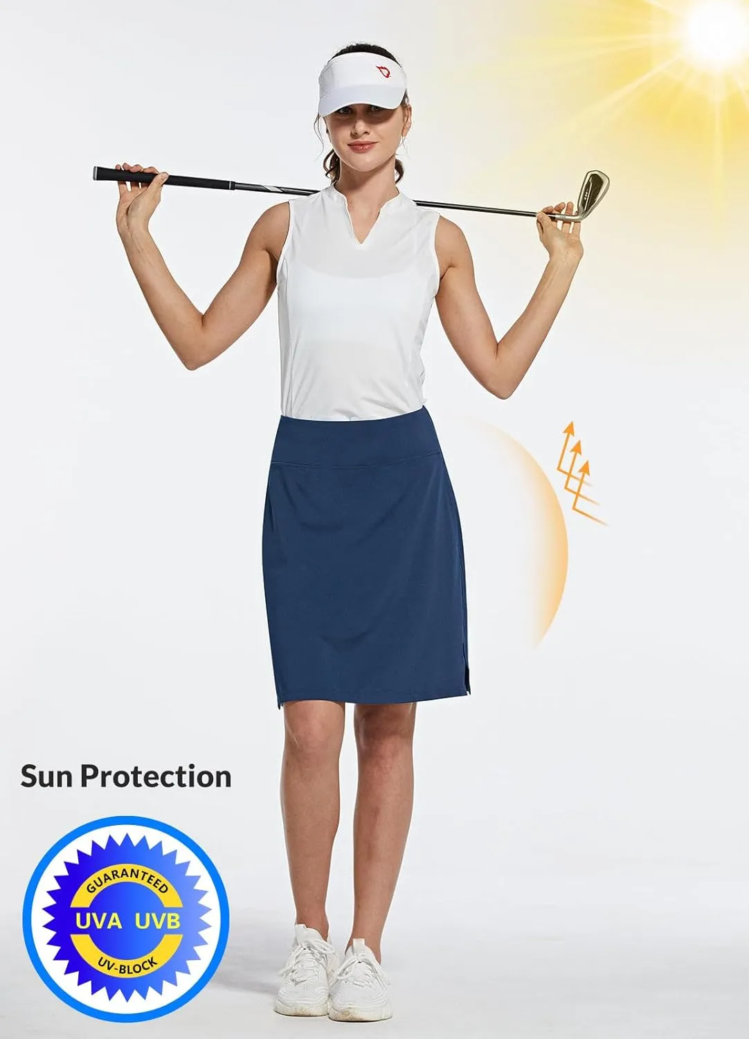 baleaf Women's 20" Golf Skirts Knee Length Skorts Athletic Modest Long Active Casual Pockets UV Protection
