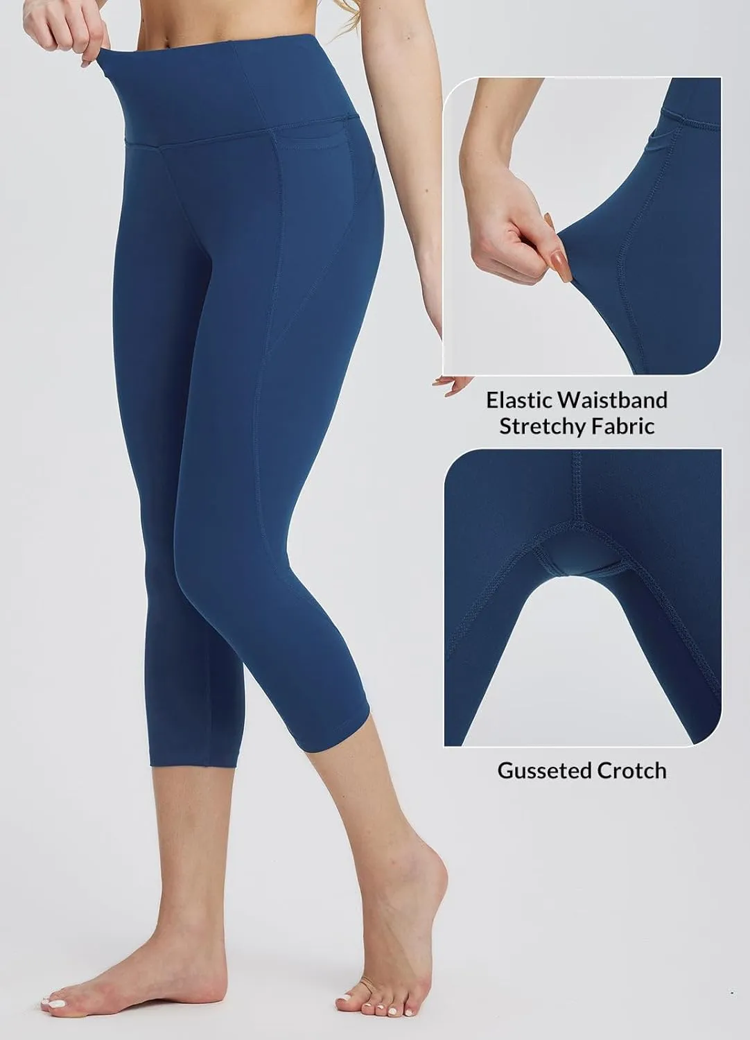 baleaf Women's Capri Leggings with Pockets High Waisted Workout Yoga Running Gym Pants for Casual Summer